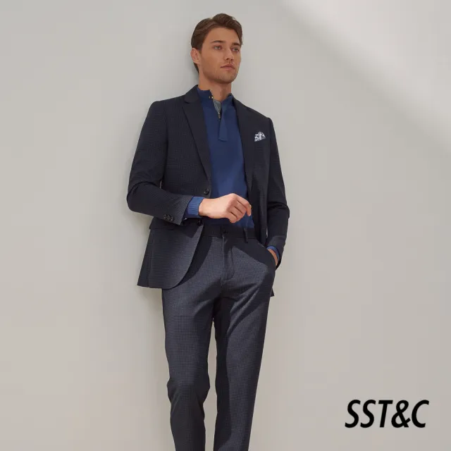 【SST&C】男裝 藏青格紋彈性舒適休閒西裝外套0612309001(換季55折)