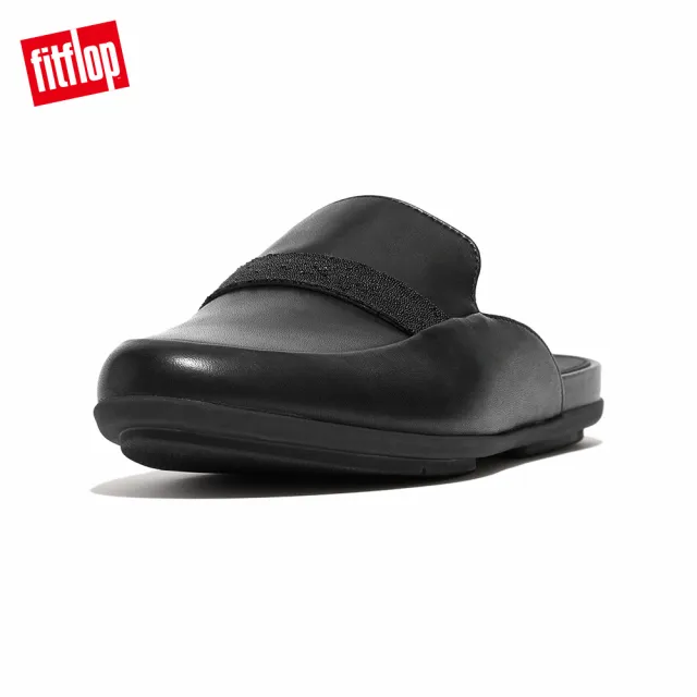 【FitFlop】GRACIE OPUL-TRIM LEATHER MULES皮革木屐鞋穆勒鞋-女(黑色)