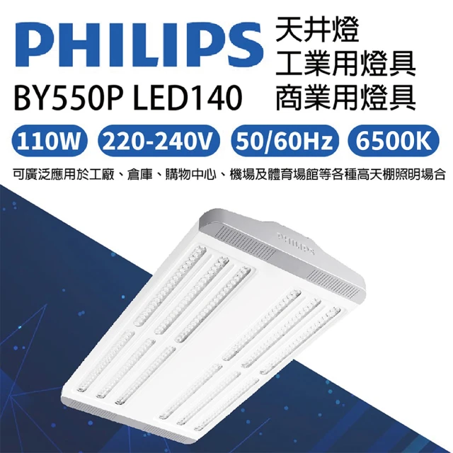 【Philips 飛利浦】BY550P 110W 天井燈 商業用燈 工業燈具 可吸頂式可懸吊燈具(白光6500K)