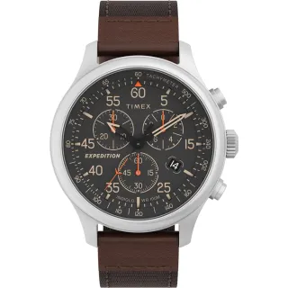 【TIMEX】天美時 遠征系列  43毫米三眼計時手錶  棕色帆布帶 TXTW4B26800