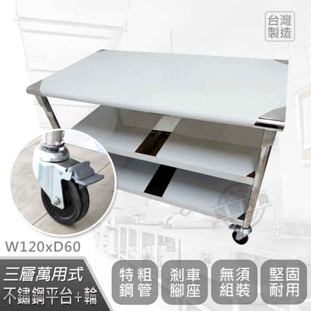 Abis 客製商品-豪華升級版60X120CM三層圓角430不鏽鋼桌-附煞車輪/料理桌/工作桌台/流理台(2尺x4尺)