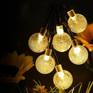【WIDE VIEW】6.5米30燈太陽能防水氣泡球LED暖光裝飾燈組(氣泡球燈 氣氛燈 聖誕節 庭園燈 裝飾燈/SL-880Y)