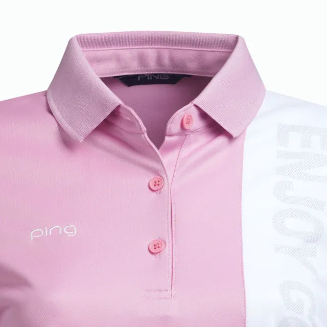 【PING】女款異色剪接薄長袖POLO衫-粉紅(吸濕排汗/GOLF/高爾夫球衫/RA22202-15)