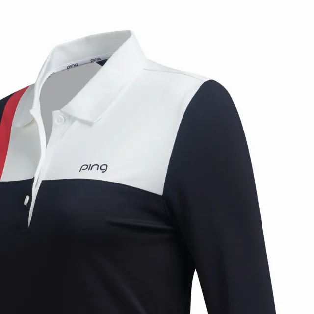 【PING】女款單邊三色長袖POLO衫-黑(吸濕排汗/蓄熱保溫/GOLF/高爾夫球衫/RA21206-88)