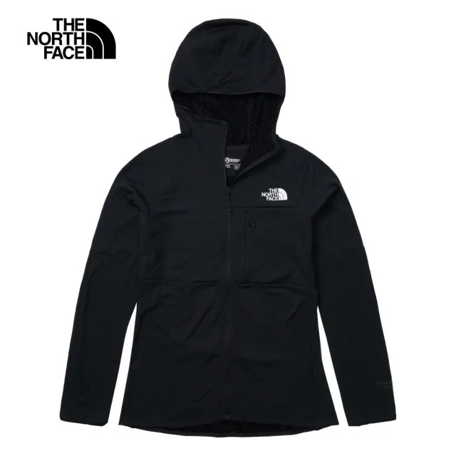 【The North Face 官方旗艦】北面女款黑色舒適保暖連帽抓絨外套｜5J8TJK3