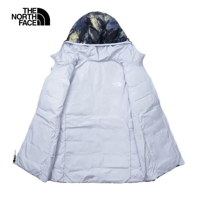 【The North Face 官方旗艦】北面女款藍色防潑水保暖兩面穿連帽羽絨外套｜83OKOW1