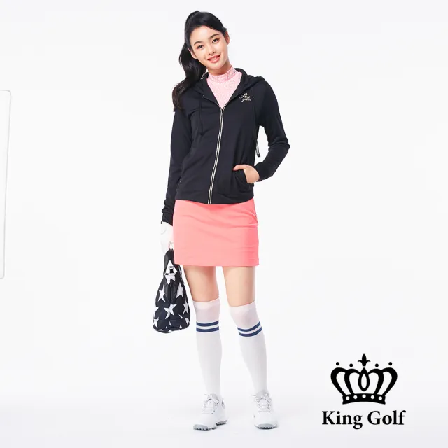 【KING GOLF】速達-女款簡約修身拉鍊包邊輕薄內網連帽外套(黑色)