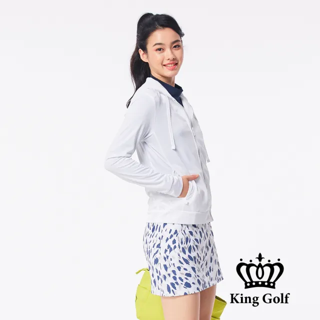 【KING GOLF】速達-女款簡約修身拉鍊包邊輕薄內網連帽外套(白色)
