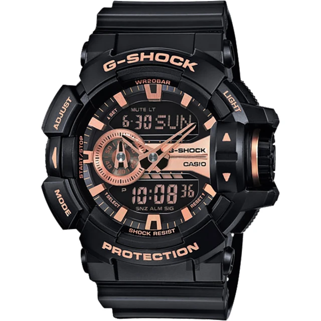 CASIO 卡西歐 G-SHOCK 金屬系雙顯手錶-玫瑰金x黑 雙11 優惠(GA-400GB-1A4)