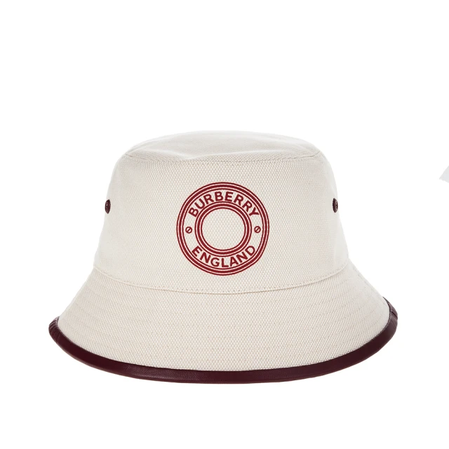 BURBERRY 巴寶莉 經典Bucket Hat 白色石榴紅字滾邊漁夫帽(白色/L號)