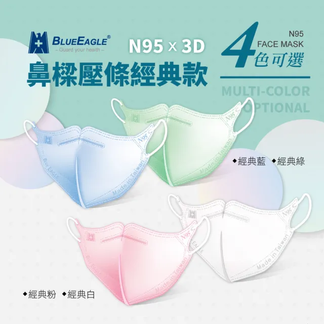 【藍鷹牌】N95醫用立體型成人口罩-壓條款 50片x4盒(藍色/綠色/粉色/白色)