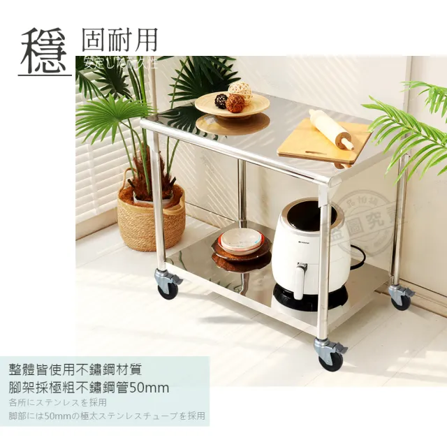 【Abis】客製商品-豪華升級版60X90CM二層圓角430不鏽鋼桌-附煞車輪/料理桌/工作桌/工作台/流理台(2尺X3尺)