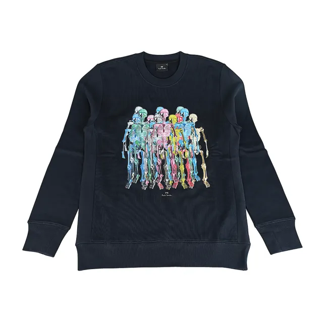【Paul Smith】PAUL SMITH簽名小LOGO有機棉質骷髏圖圓領長袖T恤(男款/海軍藍)