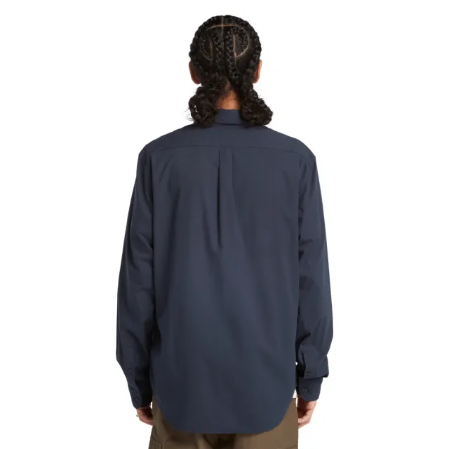 【Timberland】男款深寶石藍府綢長袖襯衫外套(A2ANC433)
