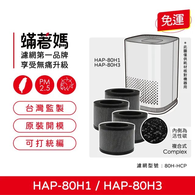 【蟎著媽】濾網4入優惠組(適用 HERAN 禾聯 HAP-80H1 HAP-80H3 80H1-HCP 空氣清淨機)