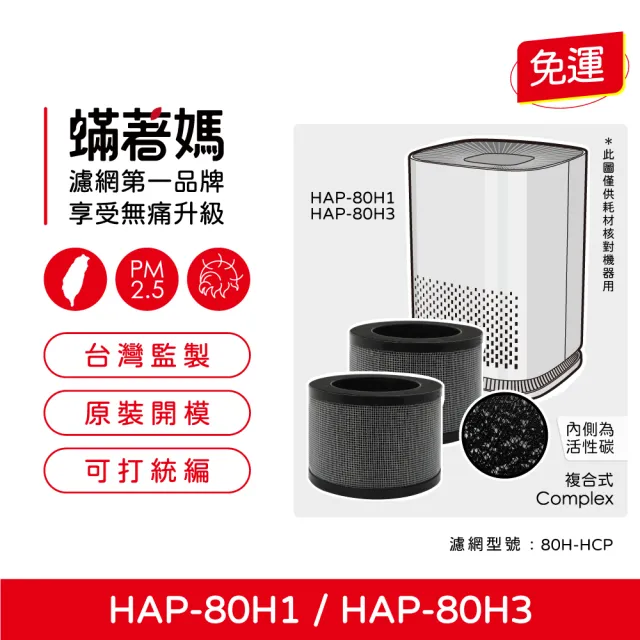 【蟎著媽】濾網2入優惠組(適用 HERAN 禾聯 HAP-80H1 HAP-80H3 80H1-HCP 空氣清淨機)