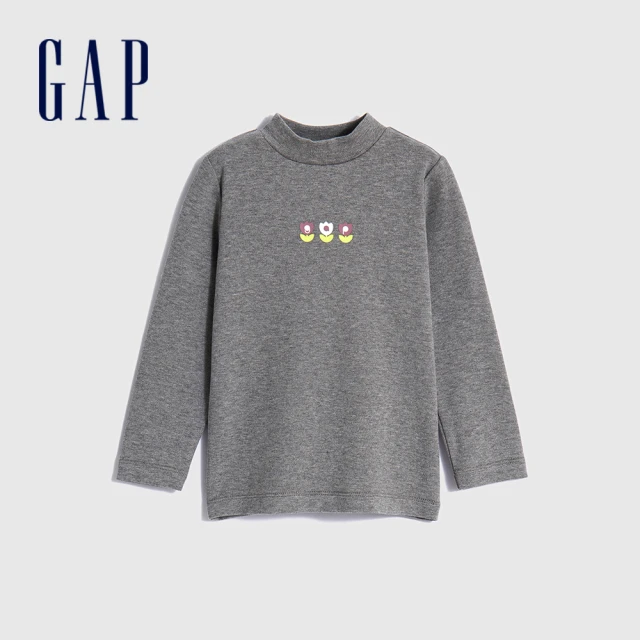 GAP 女幼童裝 Logo印花立領長袖T恤-深灰色(788861)