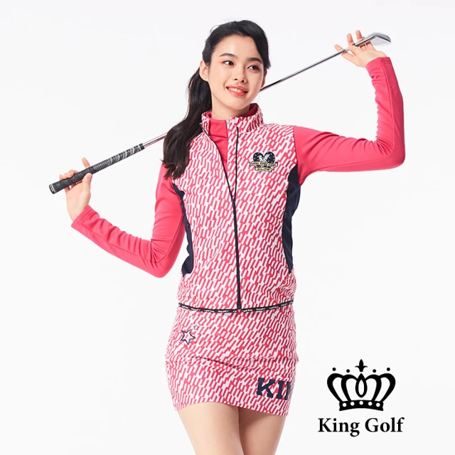 KING GOLF 女款搖粒絨毛絨跳色拉鍊厚款無袖背心(藍色