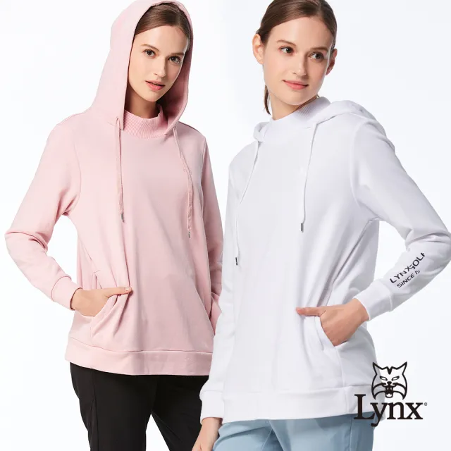 【Lynx Golf】首爾高桿風格！女款法國毛巾布混紡材質口袋造型長版帽T長袖POLO衫/高爾夫球衫(二色)