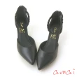 【amai】氣質編織麻花繞踝尖頭真皮跟鞋 中跟 細跟 婚鞋 新娘鞋 真皮 台灣製 大尺碼 J12-65BK(黑色)