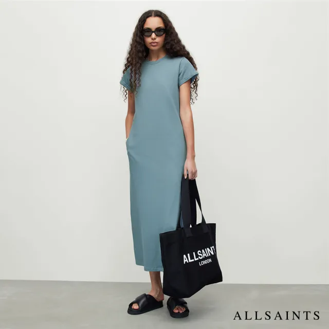 【ALLSAINTS】ANNA 休閒厚實純棉公羊頭骨T恤式長版連身裙洋裝-藍(常規版型)