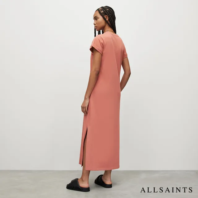 【ALLSAINTS】ANNA 休閒厚實純棉公羊頭骨T恤式長版連身裙洋裝-粉(常規版型)