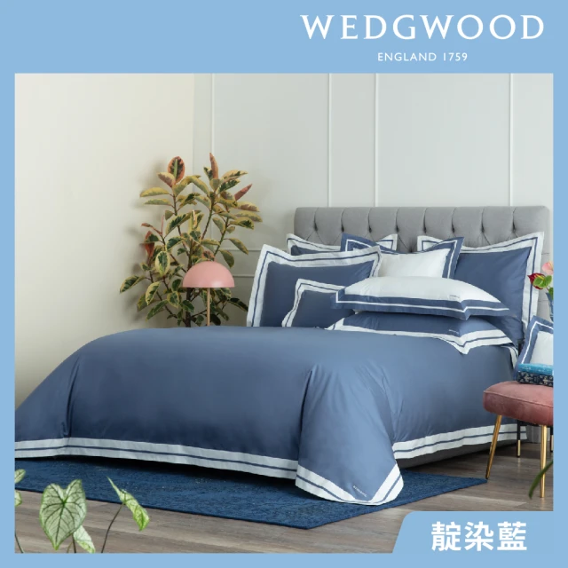 WEDGWOODWEDGWOOD 500織長纖棉Bi-Color素色鬆緊床包-靛染藍(特大210x180cm)