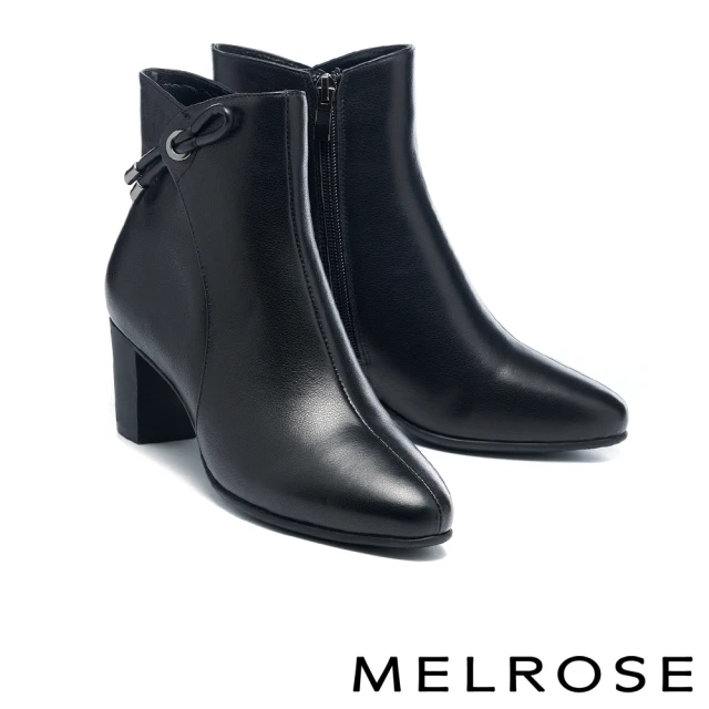 MELROSEMELROSE 美樂斯 時尚魅力條帶造型牛皮高跟短靴(黑)
