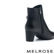 【MELROSE】美樂斯 時尚魅力條帶造型牛皮高跟短靴(黑)