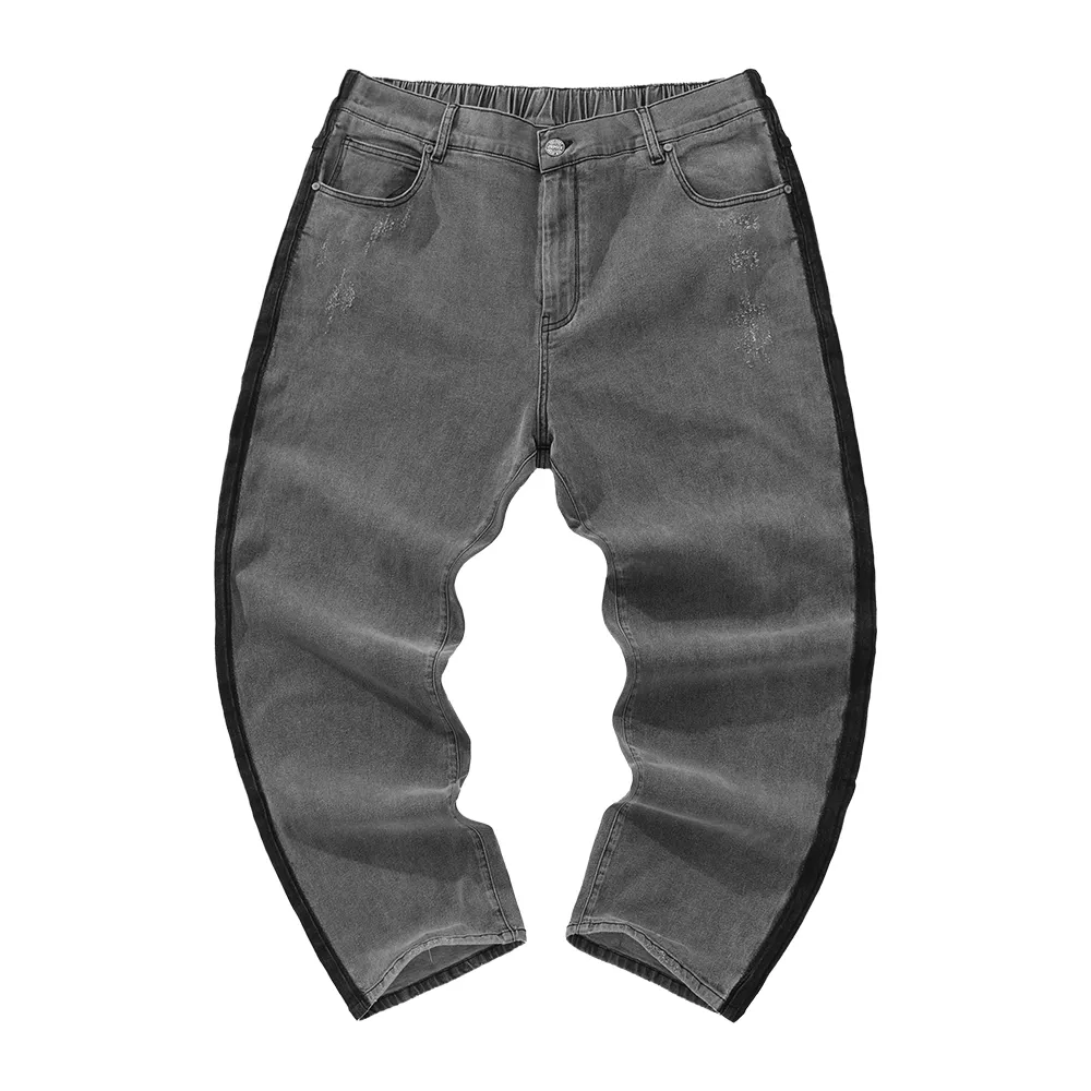 【JSMIX 大尺碼】大尺碼修飾腿型撞色水洗牛仔褲(34JN8508)