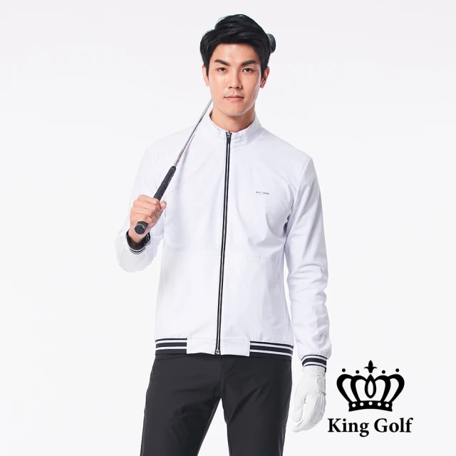 KING GOLF 男款LOGO印圖防風防水連帽長袖夾克外套(白色)