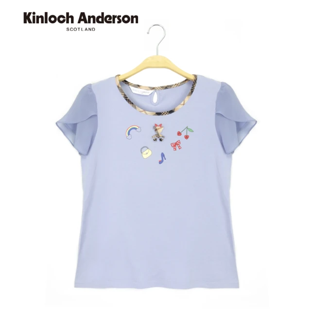 Kinloch Anderson 可愛圖飾雪紡袖短袖上衣 金安德森女裝(KA0753011 淺紫/黑)