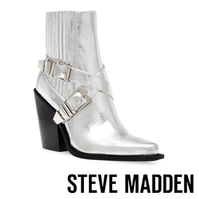 STEVE MADDENSTEVE MADDEN SCRIPTER 交叉帶粗跟楔型短靴(銀色)