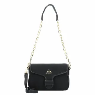 【LA MARTINA】交換禮物 義大利原裝進口 頂級金標素面肩背包 LMBA01057T(黑色)