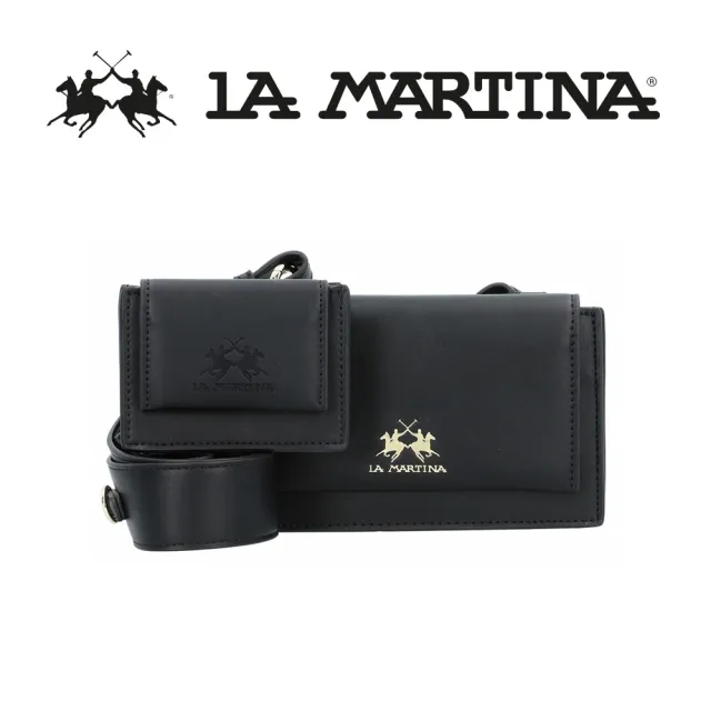 【LA MARTINA】雙11 義大利原裝進口 頂級金標素面皮革肩背包 LMBA01065T(黑色)