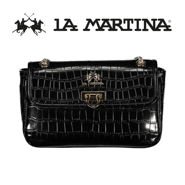 【LA MARTINA】義大利原裝進口 限量2折 頂級金標鱷魚紋皮革肩背包 1028P 全新專櫃展示品(黑色)