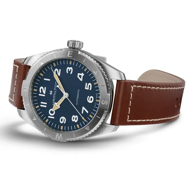 【HAMILTON 漢米爾頓】卡其陸戰遠征Expedition腕錶41mm(自動上鍊 中性 皮革錶帶 H70315540)