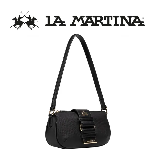 【LA MARTINA】雙11 義大利原裝進口 頂級時尚金標皮革肩背包 1300T(黑色)