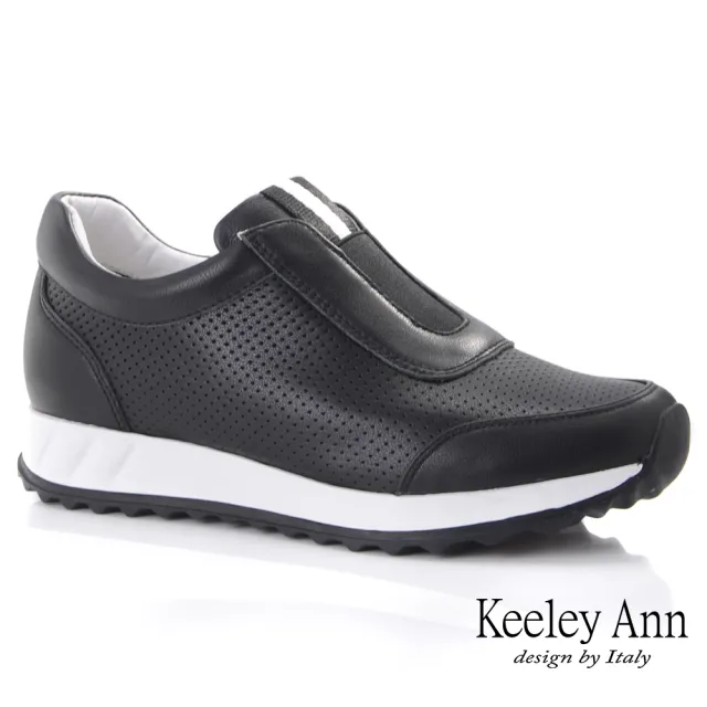 【Keeley Ann】撞色線條舒適全真皮休閒鞋(黑色376597110-Ann系列)