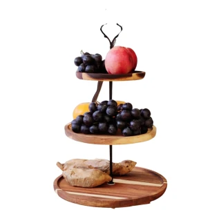 【May shop】兩入組 相思木水果盤創意雙層木製三層點心盤
