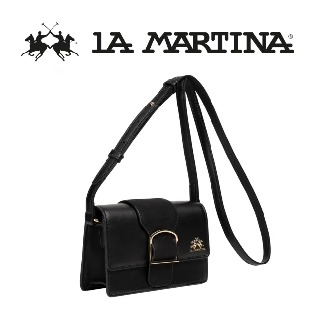 【LA MARTINA】雙11 義大利原裝進口 頂級時尚金標皮革肩背包 1254T(黑色)