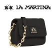 【LA MARTINA】義大利原裝進口 頂級金標雲朵皮革肩背包 LMBA01142T(黑色)