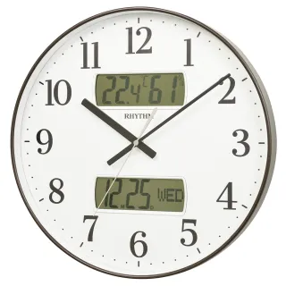 【RHYTHM 麗聲】科技家居日期溫度濕度LCD數字顯示靜音掛鐘(棕色)