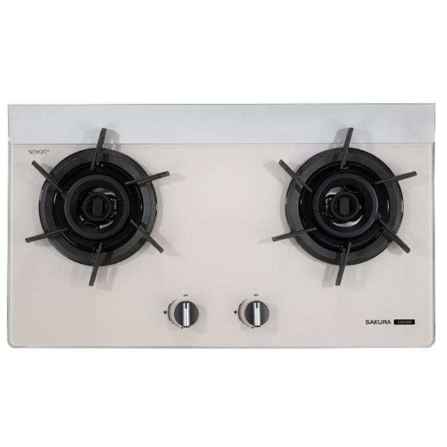 【SAKURA 櫻花】櫻花雙口崁入檯面爐奶油杏玻璃小面板G2922BG瓦斯爐NG1/LPG(G-2922BG基本安裝)