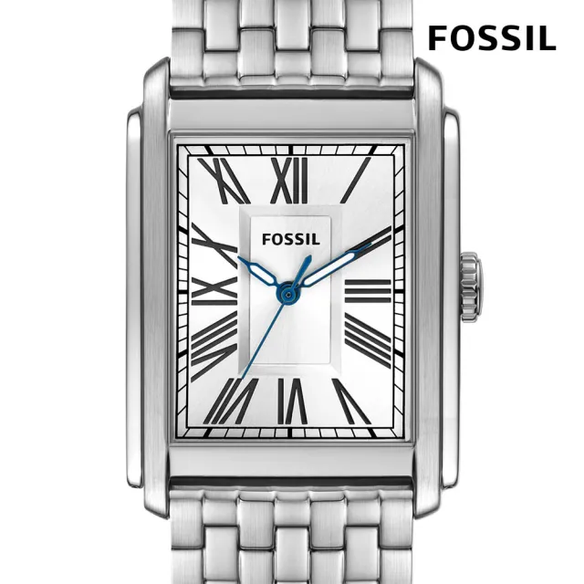 FOSSIL 官方旗艦館】Carraway 復古掠影羅馬數字手錶銀色不鏽鋼錶帶30MM