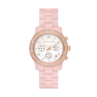 【Michael Kors 官方直營】Runway 粉甜環鑽三眼女錶 粉色樹脂錶帶 手錶 38MM MK7424