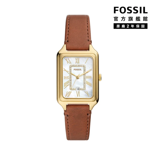 FOSSIL 官方旗艦館 Raquel 復古女伶羅馬數字女錶 棕色真皮錶帶 手錶 26MM ES5307