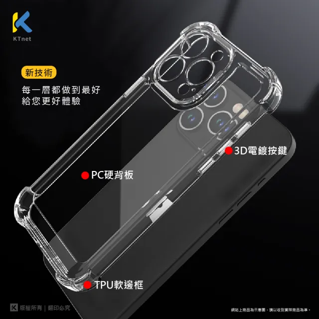 【KTNET】iPhone 15/i15 Plus/i15 Pro/i15 Pro Max 四角防撞防摔透明手機保護殼(高清顯色/加厚防爆背板)