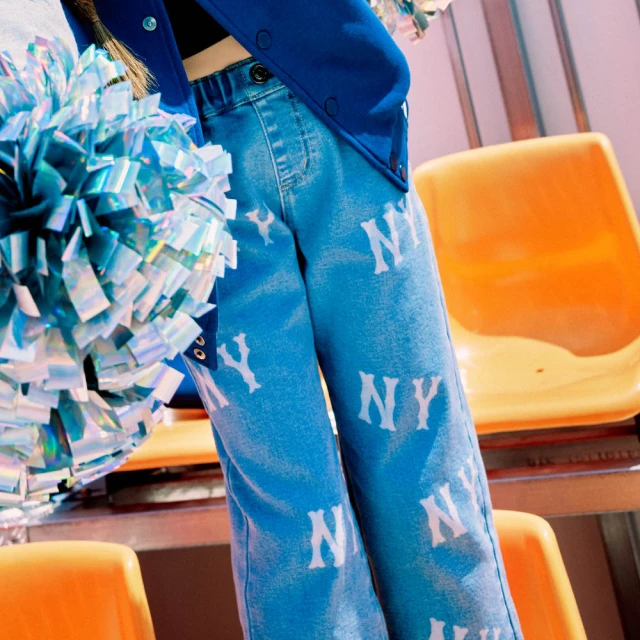 MLB 童裝 丹寧牛仔褲 休閒長褲 MONOGRAM系列 紐約洋基隊(7ADPM0334-50BLS)