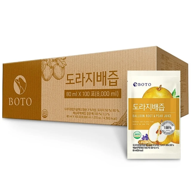 BOTO 韓國 桔梗水梨汁(80ml/包 100包/箱 韓國原裝進口)